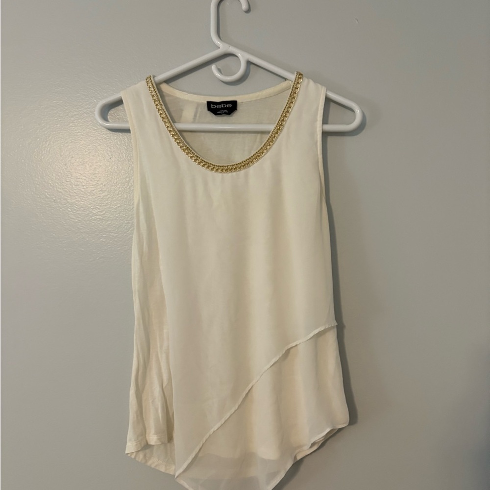 Bebe Cream Tank Top with Gold Trim